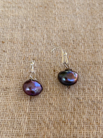 Dark Grey Freshwater Pearl Earrings