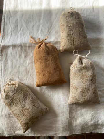 Block Printed Lavender Bag in Raw Umber