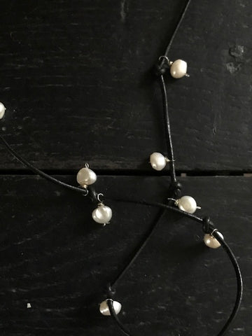 Pearl and Leather Wrap Necklace