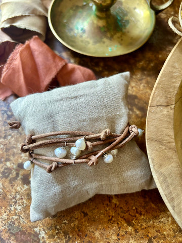 Pearl and Leather Wrap Necklace