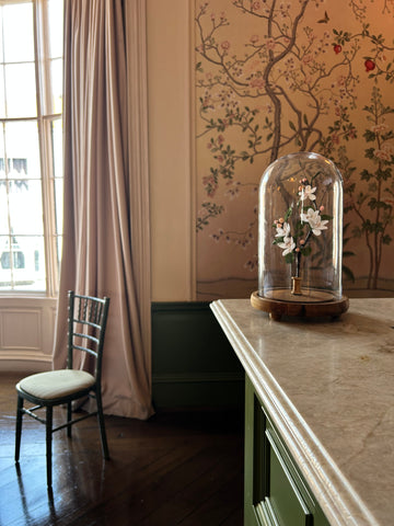 Paper Apple Blossom in Glass Dome