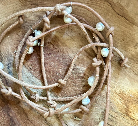 Pearl and Leather Wrap Necklace
