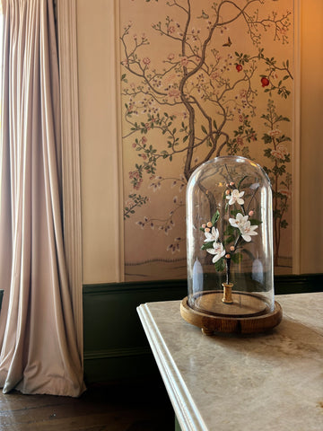 Paper Apple Blossom in Glass Dome