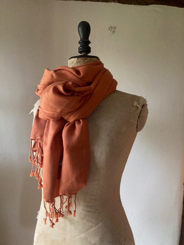 Coral Cashmere & Silk Shawl
