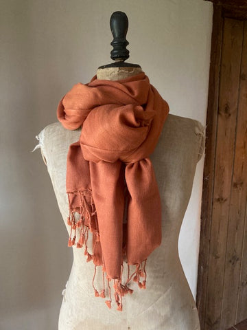 Coral Cashmere & Silk Shawl