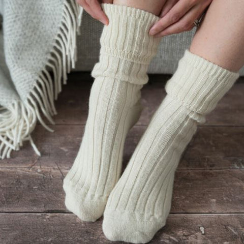 Cream Ribbed Alpaca Socks