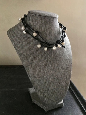 Pearl and Leather Wrap Necklace
