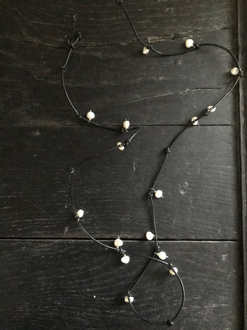 Pearl and Leather Wrap Necklace