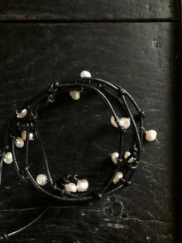Pearl and Leather Wrap Necklace