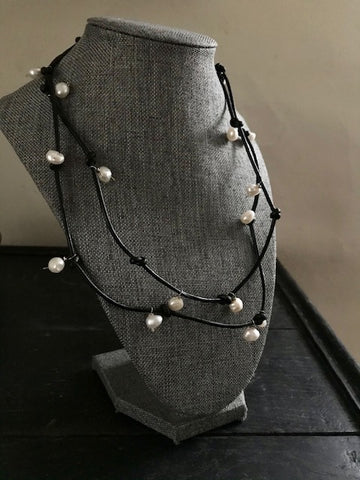 Pearl and Leather Wrap Necklace